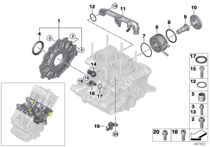 Engine block mounting parts