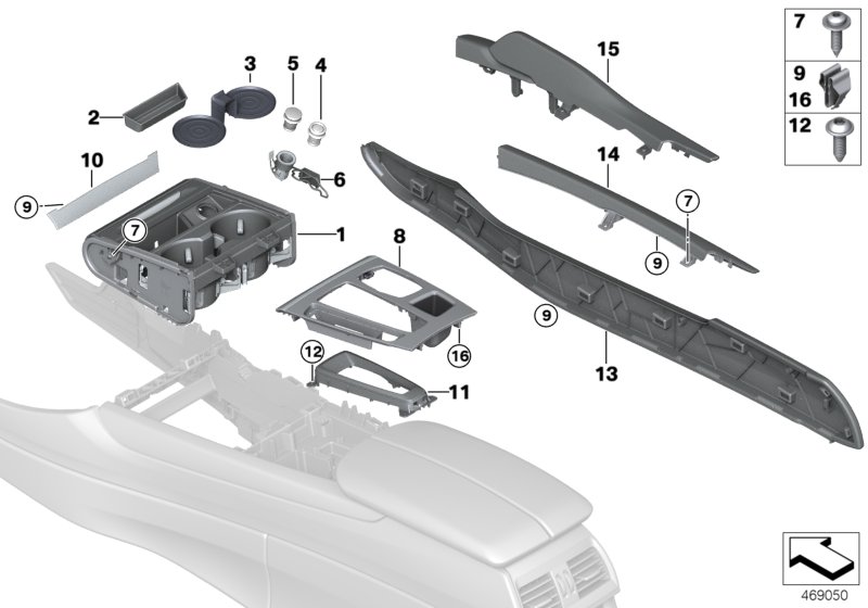 Mounted parts for centre console