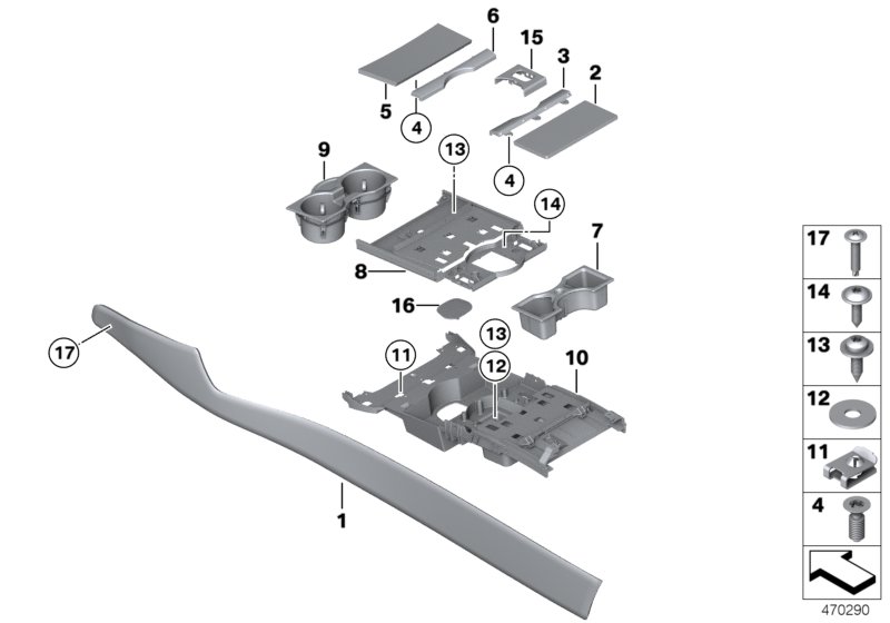 Mounted parts for centre console