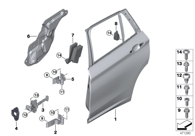 Rear door - hinge/door brake