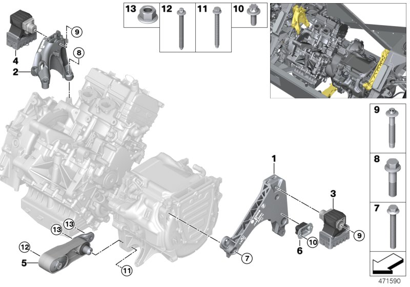 Engine and transmission mounting