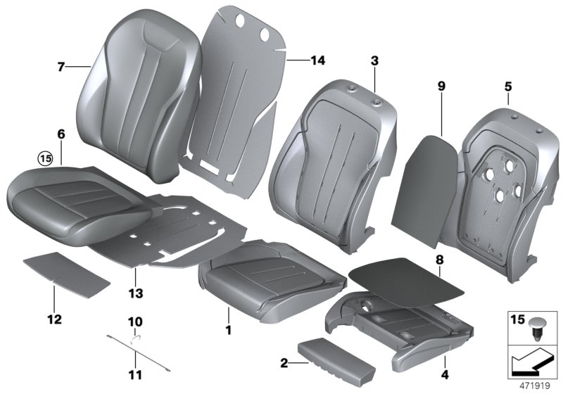 Seat, front, cushion and cover, Lines