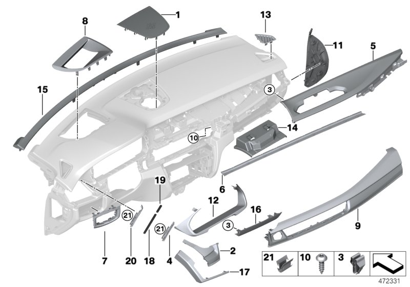 Monteringsdetaljer instrumentpanel uppe