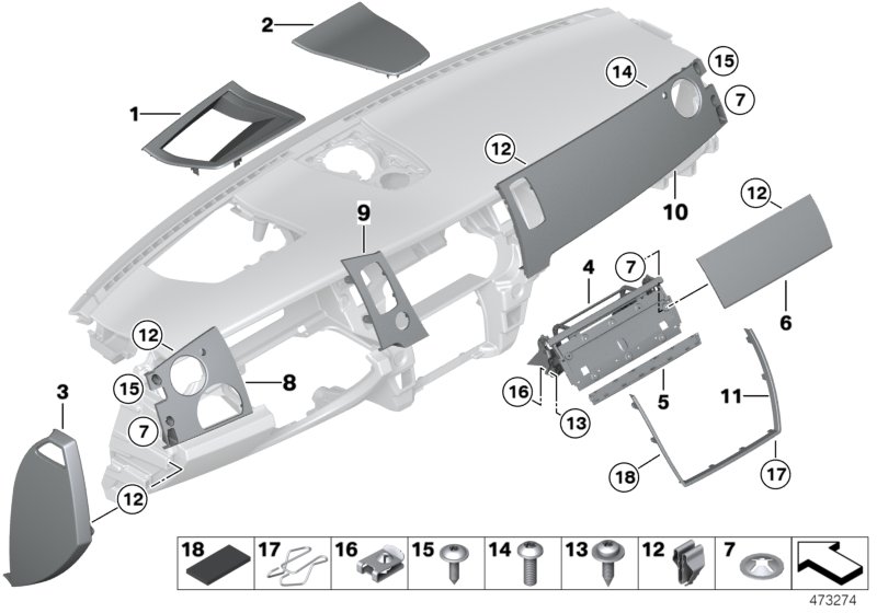 Mounting parts, instrument panel, top