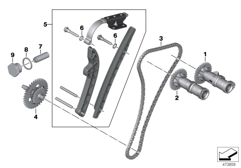 Klepbediening-distributiekett./nokkenas