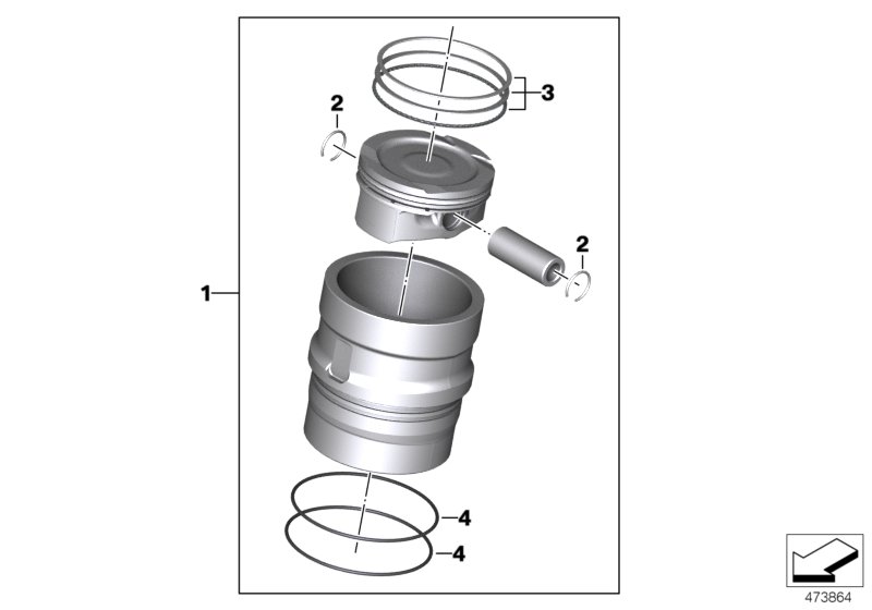 Piston, halka ve cıvata ile