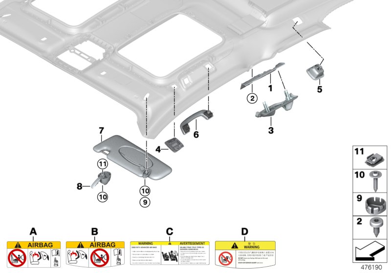 Mounting parts, roofliner