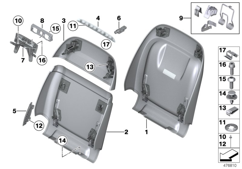 Set, front, backrest trims