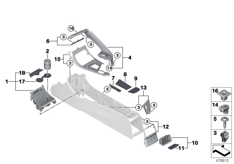 Mounted parts for centre console