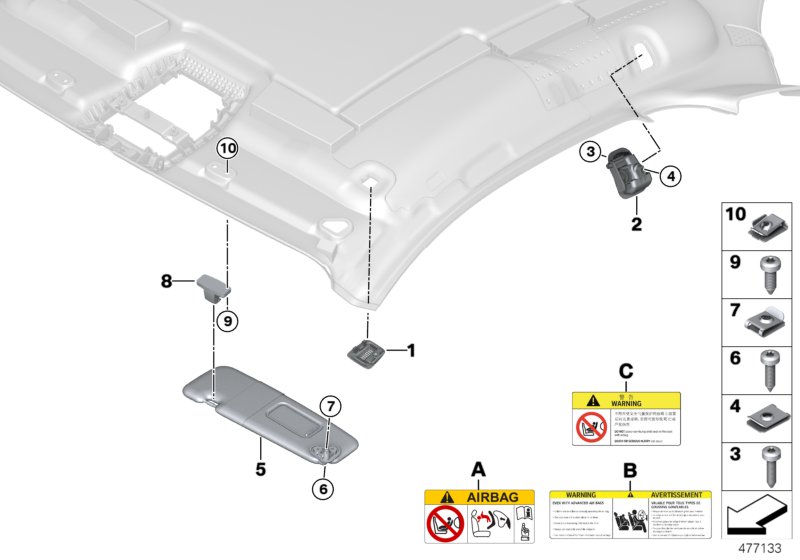 Mounting parts, roofliner