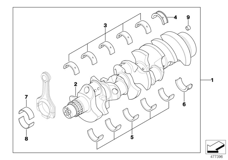 Crankshaft with bearing shells