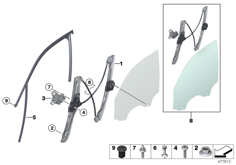 Door window lifting mechanism front