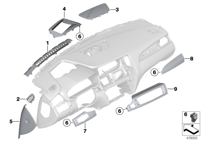 Mounting parts, instrument panel, top