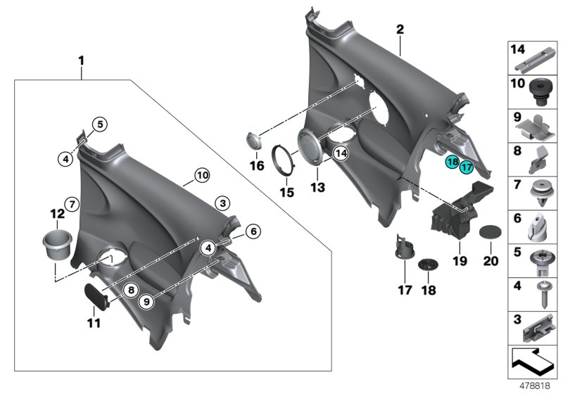 Lateral trim panel rear