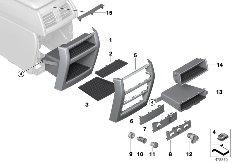 Mounting parts, centre console, rear