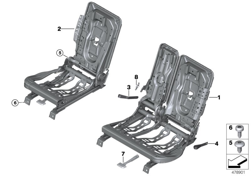 Sedile post., telaio sedile comfort