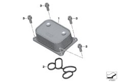 Oil cooler with inlet and outlet lines