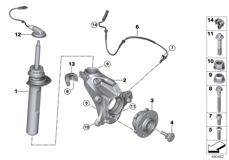 Spring strut, front VDC / mounting parts