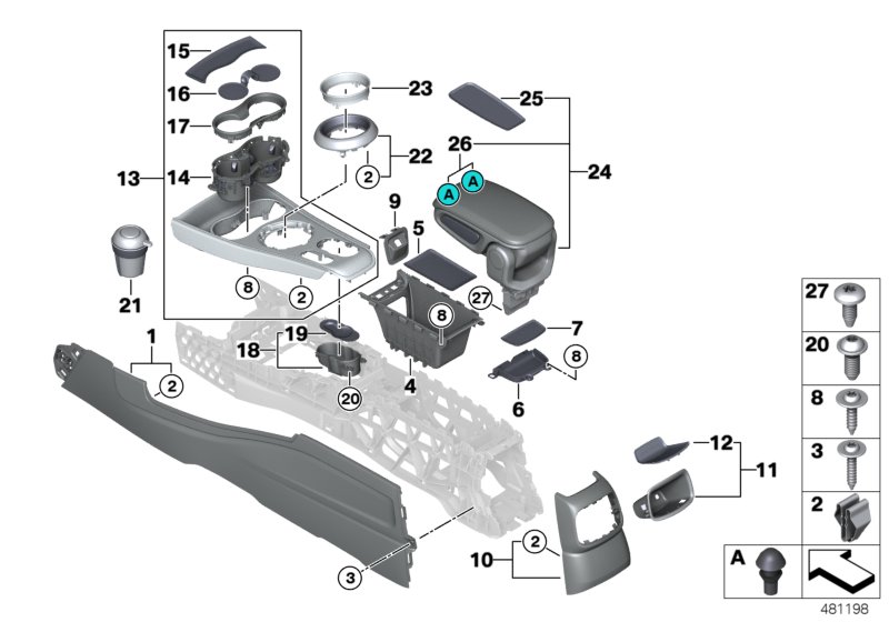 Elément rapporté console centrale