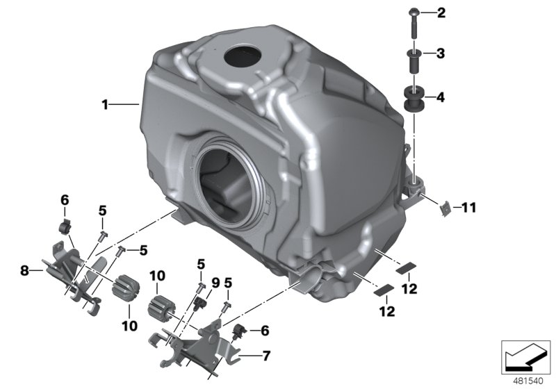 Fuel tank, fastening parts