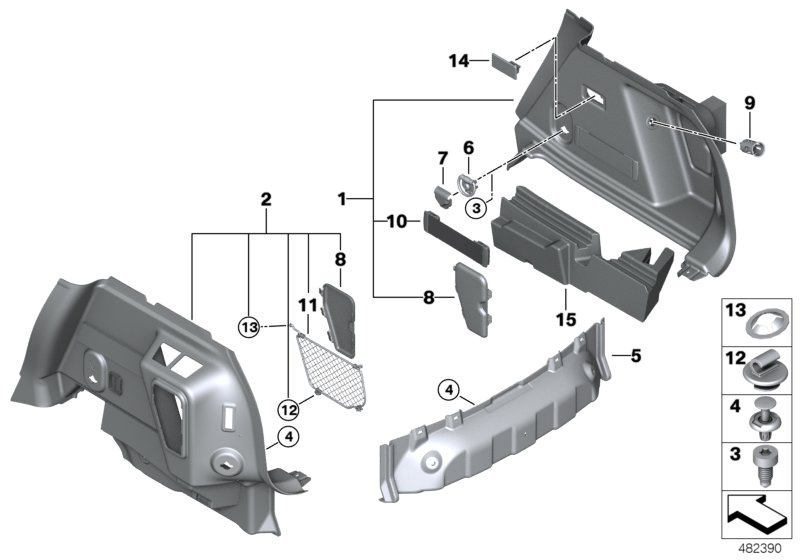 Lateral trunk floor trim panel