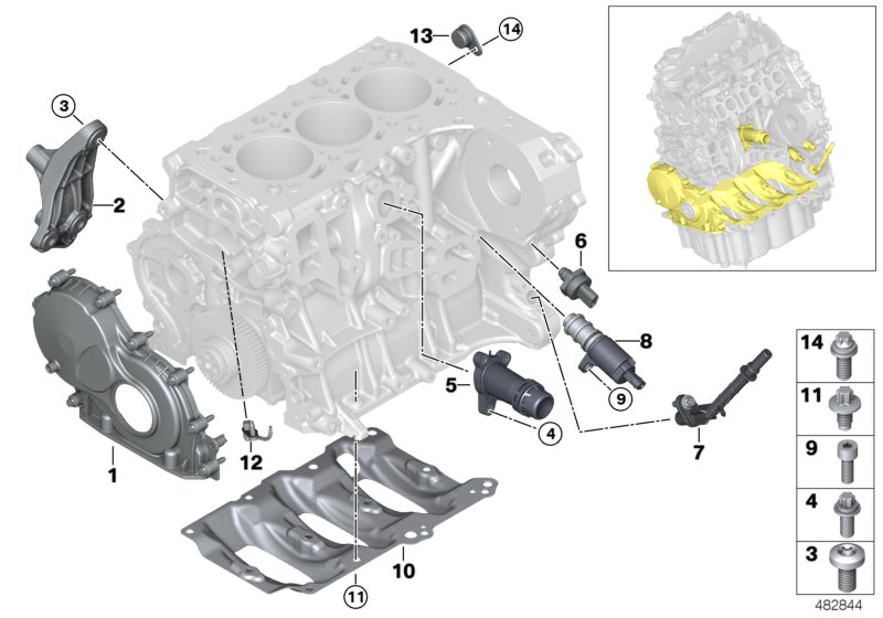 Engine block mounting parts