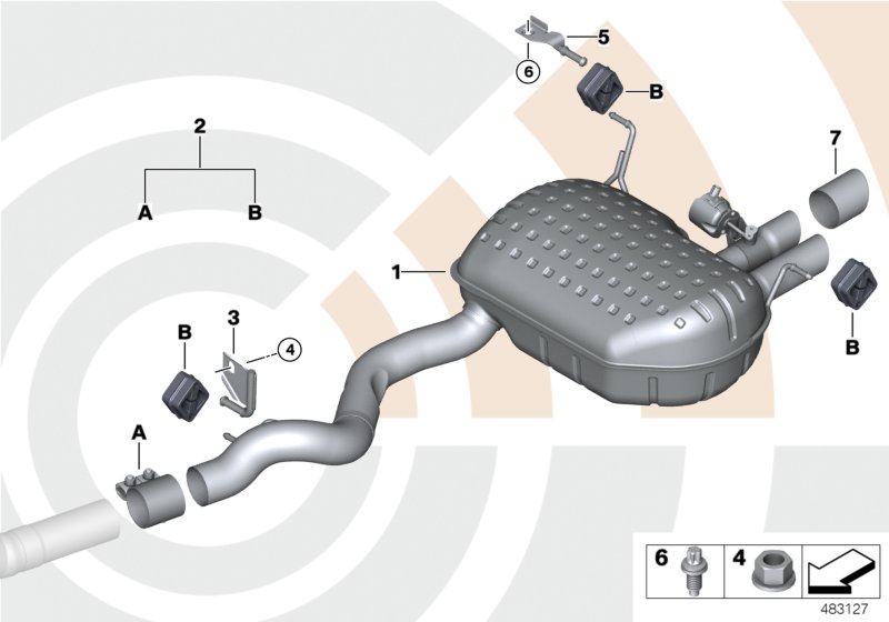 Rear silencer and installation kit