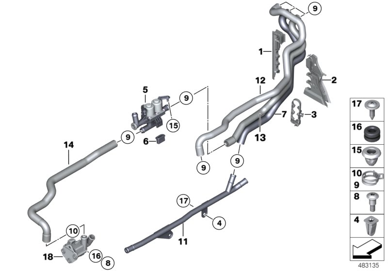 Water hoses, pump valve N74