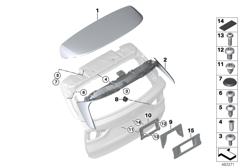 Rear lid, mounting parts