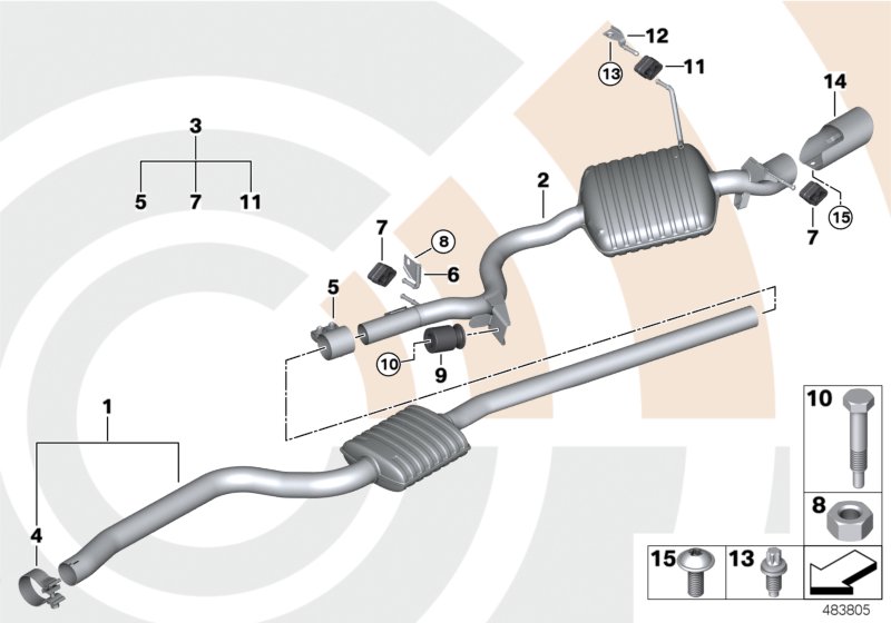 Rear silencer and installation kit