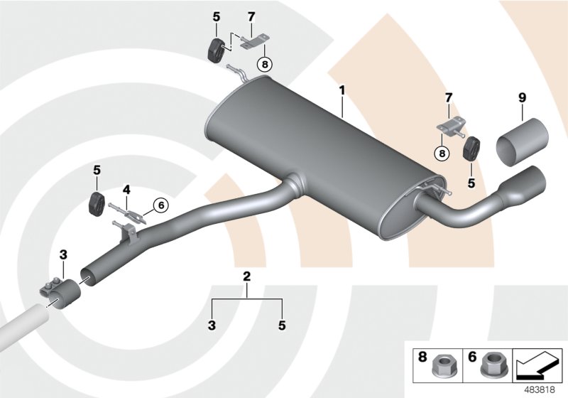 Rear silencer and installation kit