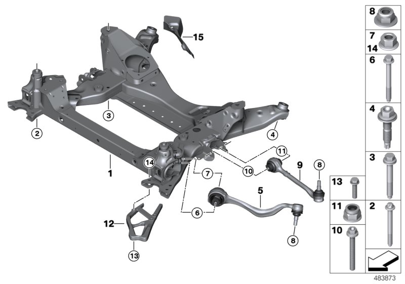 Soporte eje del./brazo transv./tirant