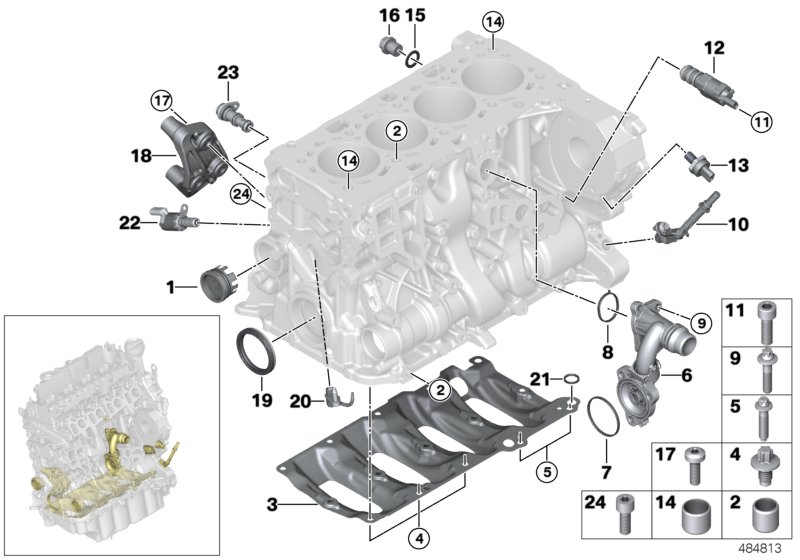 Engine block mounting parts