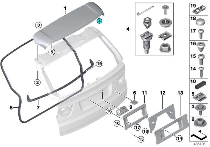 Mounting parts, rear lid