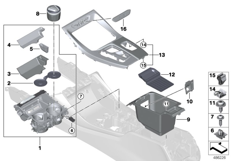 Mounted parts for centre console