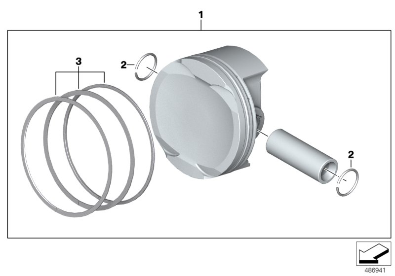 Piston with rings and pin