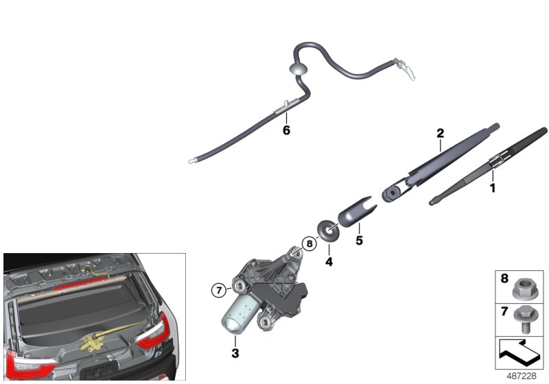 Single parts for rear window wiper