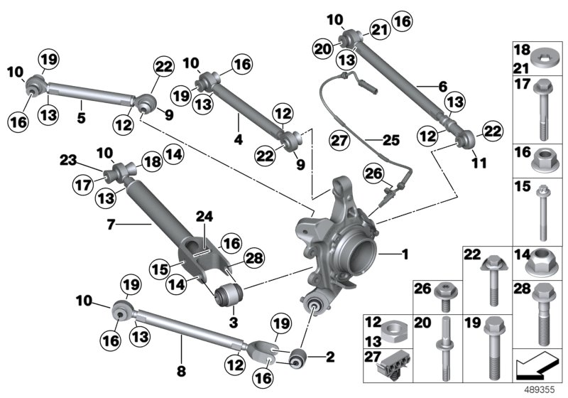 Rear axle support/wheel suspension