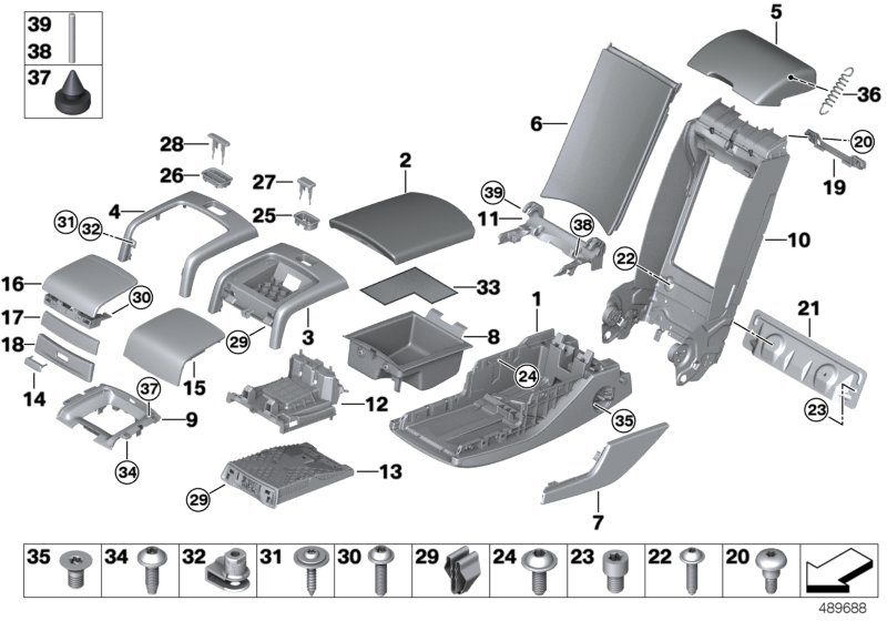 Seat, rear, centre armrest, multifunct.