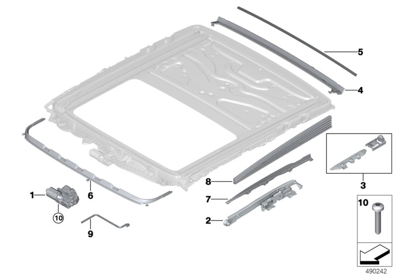 Slide/tilt sunroof mounted parts