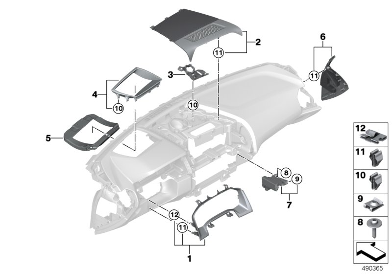 Mounting parts, instrument panel, top