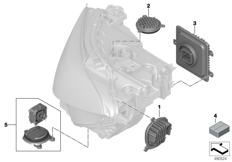 Single parts, headlight electronics