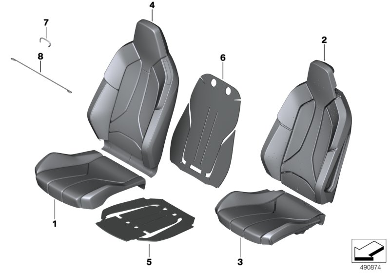 Seat, front, cushion and cover