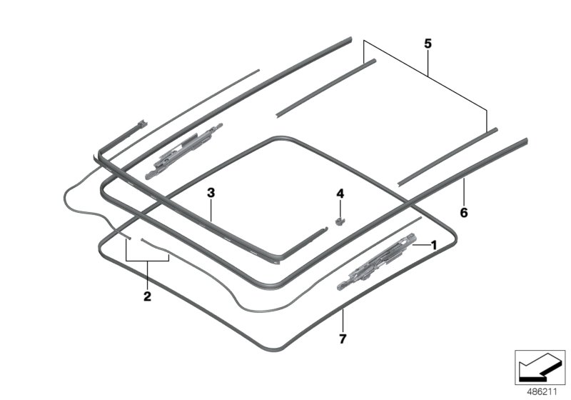 Panorama glass roof, mounting parts