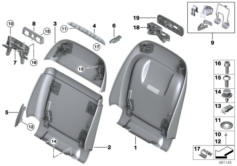 Set, front, backrest trims