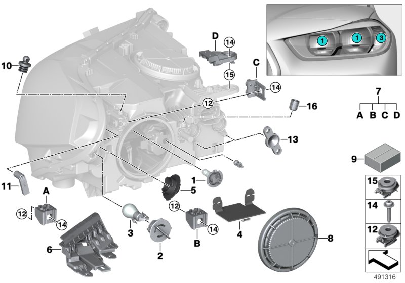 Componentes de faros halógenos