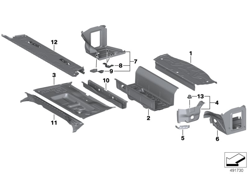 Mounting parts for trunk floor panel