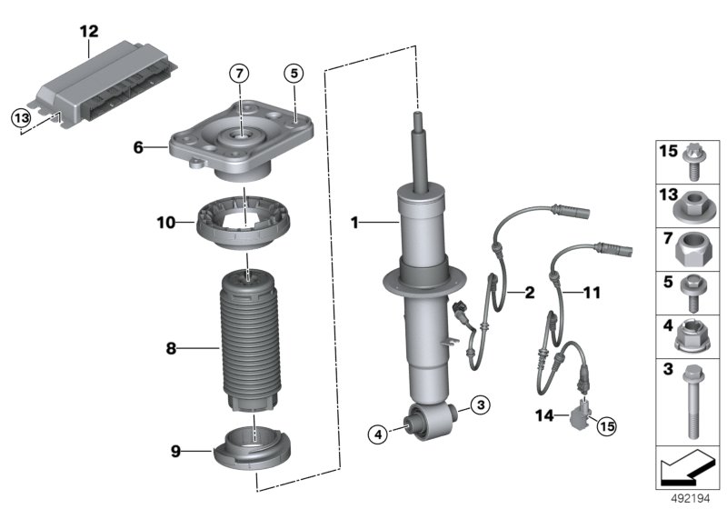 Spring strut, rear / VDC / ECU