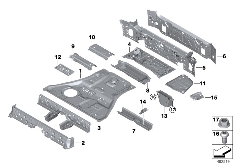 Mounting parts for trunk floor panel