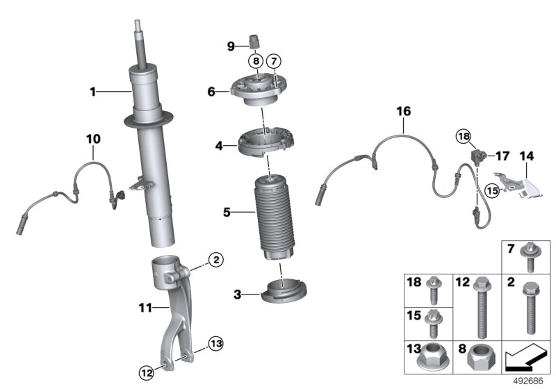 Spring strut front VDM/mounted parts